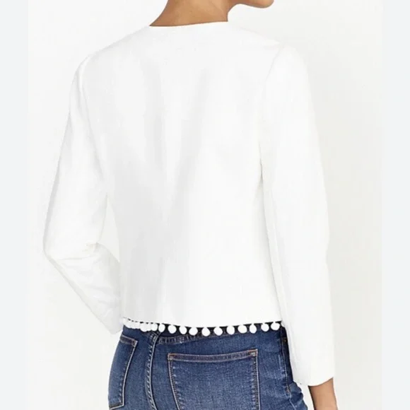 J.Crew Factory Cropped Blazer with Pom Pom Linen Cotton Blend Jacket Size M - Picture 2 of 12
